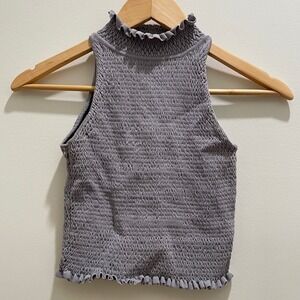 Zara Womens Smocked Mock Neck Halter Top Lavender Grey Sleeveless Small